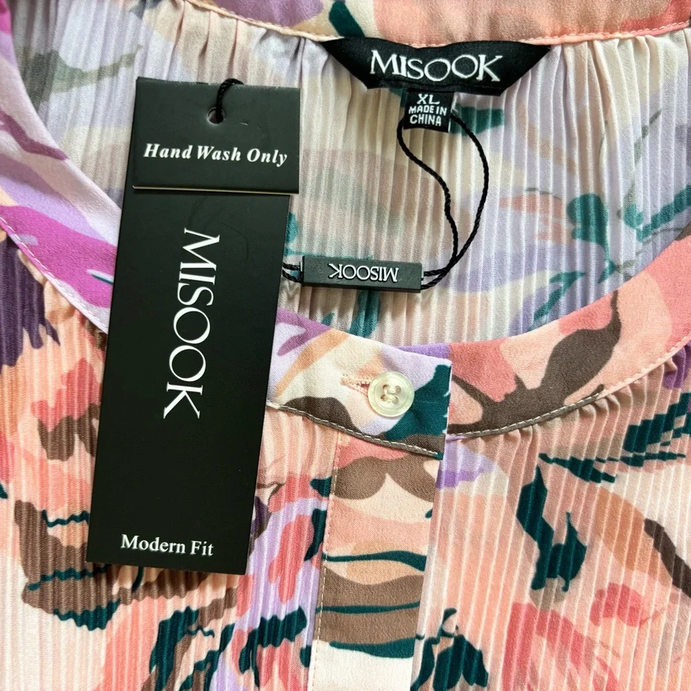 Misook NWT Floral Drop Waist Balloon Sleeve Midi Dress Dainty Feminine Pretty XL - Picture 6 of 10